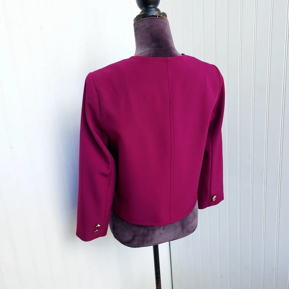 INC International Concepts Magenta Pink Blazer Women Gold Button 3/4 Sleeve S